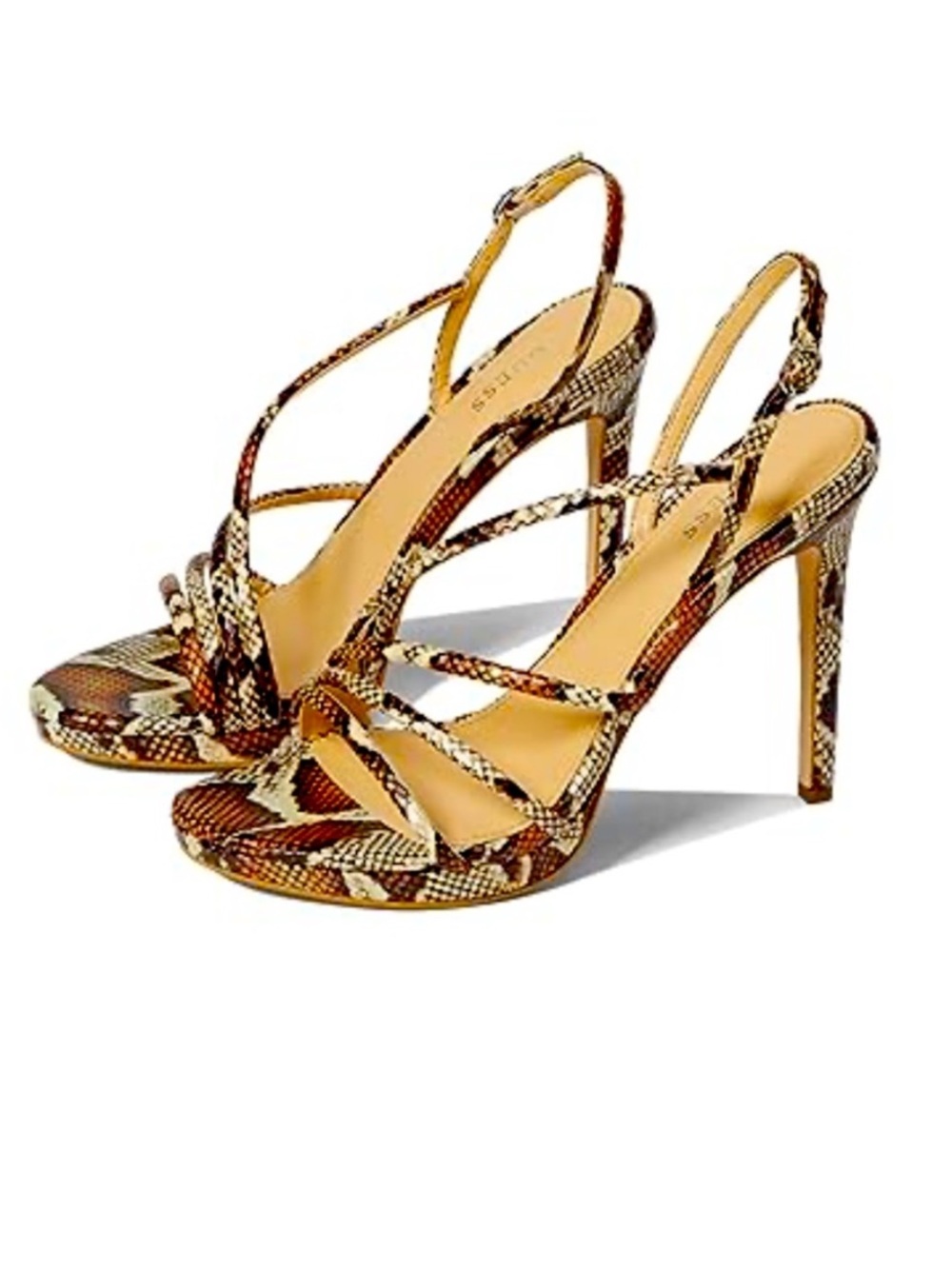 GUESS Brown Multi Snake-Print Strappy Stiletto Sandals